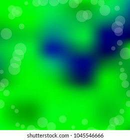 Blurred bokeh abstract light background. Green, blue gradient backdrop. Organic nature wallpaper. Ecology concept for your graphic design, banner. Vector illustration.