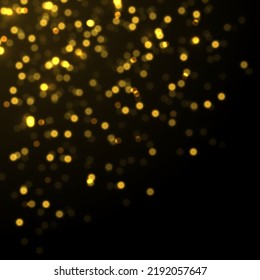 Blurred bokeh background. Golden stars shine with special light effect. Defocused golden particles glittery. Bokeh lights yellow sparkle, blur gold dust sparks. Christmas concept. Vector illustration.