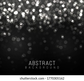 Luz de bokeh borrosa sobre fondo negro. plantilla de vacaciones de Navidad y Año Nuevo. Brillante plateado abstracto desenfocado estrellas y chispas parpadeantes. EPS vectorial 10