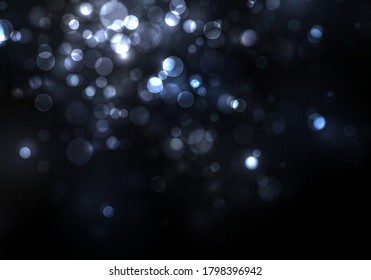 Luz de bokeh borrosa sobre fondo negro. plantilla de vacaciones de Navidad y Año Nuevo. Brillante plateado abstracto desenfocado estrellas y chispas parpadeantes. EPS vectorial 10
