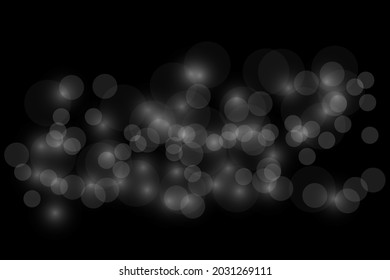 unscharfes Bokeh-Licht auf schwarzem Hintergrund. Weihnachts- und Neujahrsvorschau Abstraktes silberglänzendes funkelndes Blinken von Sternen und Funken. Vektor EPS10