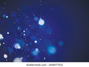 Blurred bokeh light on dark blue background. Christmas and New Year holidays template. Abstract glitter defocused blinking stars and sparks. 
 Vector EPS 10