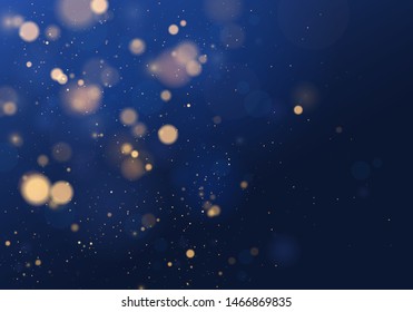 Blurred bokeh light on dark blue background. Christmas and New Year holidays template. Abstract glitter defocused blinking stars and sparks. Vector EPS 10 - Shutterstock ID 1466869835