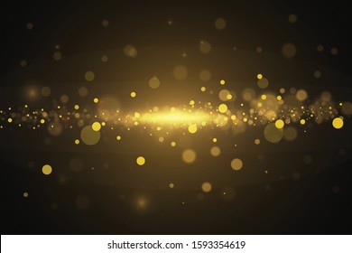 Blurred bokeh light on dark background. Christmas and New Year holidays template. Abstract glitter defocused blinking stars and sparks. EPS 10 Vector