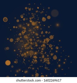 Blurred bokeh light on dark blue background. Christmas and New Year holidays template. Abstract glitter defocused blinking stars and sparks. Vector EPS 10