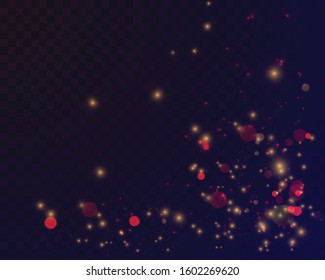 Blurred bokeh light on dark blue background. Christmas and New Year holidays template. Abstract glitter defocused blinking stars and sparks. Vector EPS 10