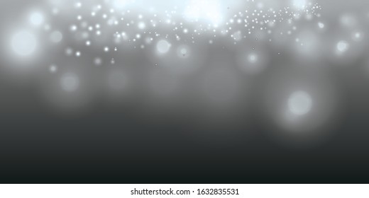Blurred bokeh light on dark black and white background. Christmas and New Year holidays template.