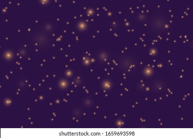 Blurred bokeh light on dark blue background. Christmas and New Year holidays template. Abstract glitter defocused blinking stars and sparks. EPS 10
