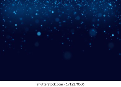 Blurred bokeh light on dark background. Christmas and New Year holidays template. Abstract glitter defocused blinking stars and sparks. EPS 10 Vector