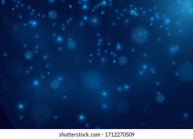 Blurred bokeh light on dark background. Christmas and New Year holidays template. Abstract glitter defocused blinking stars and sparks. EPS 10 Vector