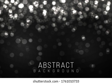 Blurred bokeh light on dark blue background. Christmas and New Year holidays template. Abstract glitter defocused blinking stars and sparks. Vector EPS 10