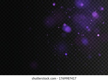 Blurred bokeh light on dark black tarnsparent background. Christmas and New Year holidays template. Abstract glitter defocused blinking stars and sparks. Vector EPS 10