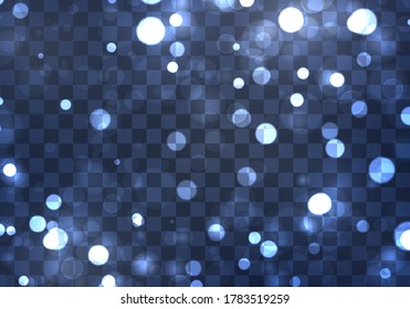 Luz de bokeh borrosa sobre fondo azul oscuro. plantilla de vacaciones de Navidad y Año Nuevo. El brillo abstracto desenfocó estrellas y chispas parpadeantes. EPS vectorial 10