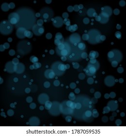 Blurred bokeh light on dark background. Christmas and New Year holidays template. Abstract glitter defocused blinking stars and sparks. EPS 10 Vector