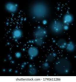 Luz de bokeh borrosa sobre fondo oscuro. plantilla de vacaciones de Navidad y Año Nuevo. El brillo abstracto desenfocó estrellas y chispas parpadeantes. Vector EPS 10