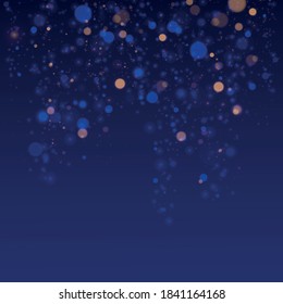 Luz de bokeh borrosa sobre fondo azul oscuro. plantilla de vacaciones de Navidad y Año Nuevo. El brillo abstracto desenfocó estrellas y chispas parpadeantes. EPS vectorial 10