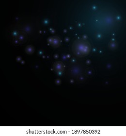 Blurred bokeh light on dark background. Christmas and New Year holidays template. Abstract glitter defocused blinking stars and sparks. EPS 10 Vector