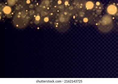 Blurred bokeh light on dark blue background. Christmas and New Year holidays template. Abstract glitter defocused blinking stars and sparks. EPS 10 Vector