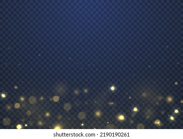 Luz de bokeh borrosa sobre fondo azul oscuro. El oro brillante de la noche desenfocada resalta el abstracto de la luz. Celebrando las chispas de bokeh, el invierno celebra los fuegos artificiales con fondo borroso. Ilustración vectorial.