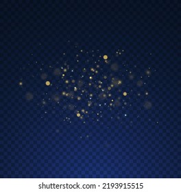 Blurred bokeh light on dark blue background. Abstract glitter defocused blinking stars and sparks. Christmas and New Year holidays template. Dark golden abstract bokeh. Vector illustration.