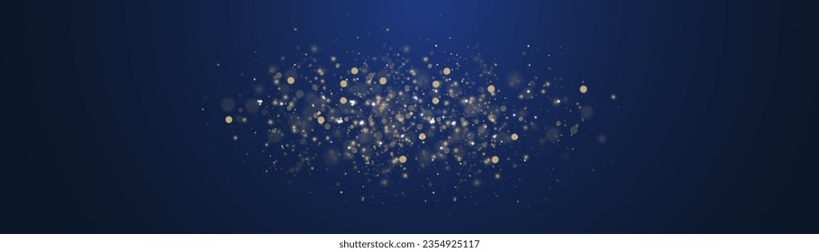 Blurred bokeh light on dark blue background. Abstract glitter defocused blinking stars and sparks. Christmas and New Year holidays template. Dark golden abstract bokeh. Vector illustration.