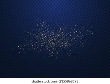 Blurred bokeh light on dark blue background. Abstract glitter defocused blinking stars and sparks. Christmas and New Year holidays template. Dark golden abstract bokeh. Vector illustration.