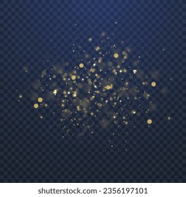Blurred bokeh light on dark blue background. Abstract glitter defocused blinking stars and sparks. Christmas and New Year holidays template. Dark golden abstract bokeh. Vector illustration.