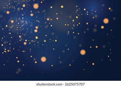 Blurred bokeh light on dark blue background. Christmas and New Year holiday template. Abstract glitter, defocused blinking stars and sparks. Vector eps 10
