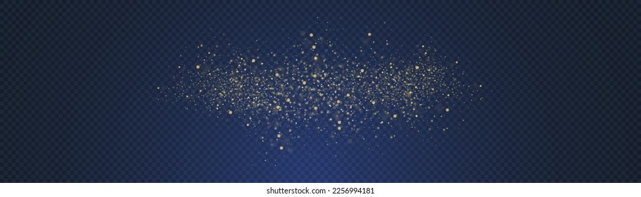 Blurred bokeh light on transparent blue background. Abstract glitter defocused blinking stars and sparks. Christmas and New Year holidays template. Dark golden abstract bokeh. Vector illustration.