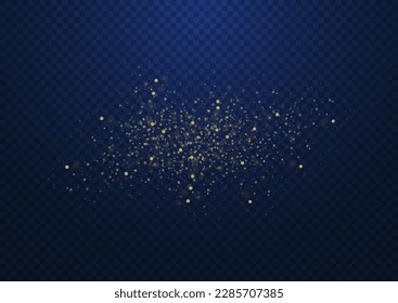 Blurred bokeh light on transparent blue background. Abstract glitter defocused blinking stars and sparks. Dark golden abstract bokeh. Christmas and New Year holidays template. Vector illustration.