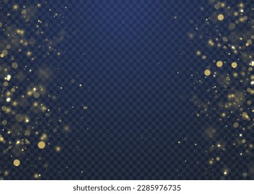 Luz de bokeh borrosa sobre fondo azul transparente. El brillo abstracto desenfocó estrellas y chispas parpadeantes. Bokeh abstracto dorado oscuro. plantilla de vacaciones de Navidad y Año Nuevo. Ilustración vectorial.