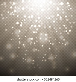 Blurred Bokeh Light In Warm Tone Transparent Background. Sun Rays. Glittering Stars.