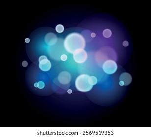 Blurred bokeh magic. Glowing dust and glittering backdrops for holidays and celebrations in blue violet color