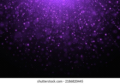 Unscharfer Bokeh-Faden auf transparentem Hintergrund. Lila glitter Lichteffekt.
