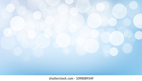 Blurred bright bokeh  on blue pastel background. Vector illustration.