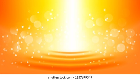 Blurred bright bokeh on water orange  background. Vector illustration.