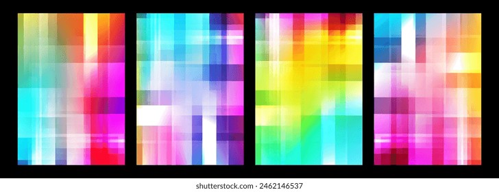 Blurred bright colored abstract backgrounds with vertical and horizontal dynamic lines. Futuristic defocused vibrant color gradients for creative graphic design. Vector illustration.