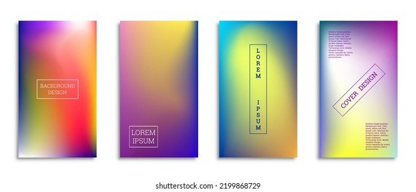Blurred bright gradient background. Set of 4 cover backgrounds. Creative modern concept, vector. Holographic spectrum for cover, banner, unusual background.