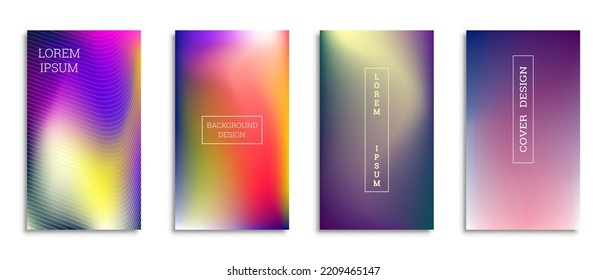 Blurred bright gradient background. Set of 4 cover backgrounds. Creative modern concept, vector. Holographic spectrum for cover, banner, unusual background.