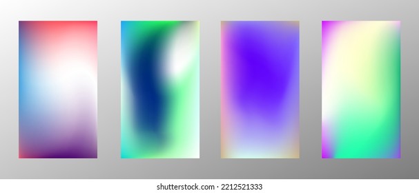 Blurred bright gradient background. Set of 4 backgrounds. Creative modern concept, vector. Holographic spectrum for cover, banner, unusual background.