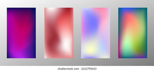 Blurred bright gradient background. Set of 4 backgrounds. Creative modern concept, vector. Holographic spectrum for cover, banner, unusual background.