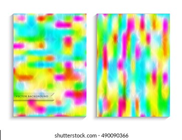 Blurred bright multicolor backgrounds. Cheerful festive design. Creative texture for book cover, flyers, brochures, posters. Business print template. Set patterns for creative design. Vector A4 size.