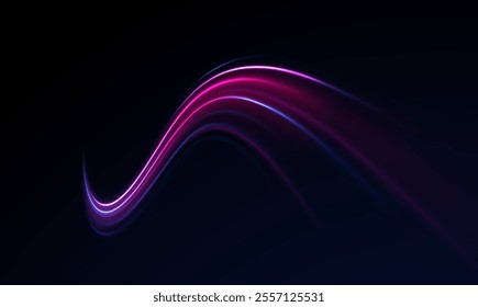 Blurred car light motion effect, city road background with long exposure night lights. Png,  ray, abstract, energy, pack, effect. Acceleration speed motion on night road. Magic moving fast speed lines