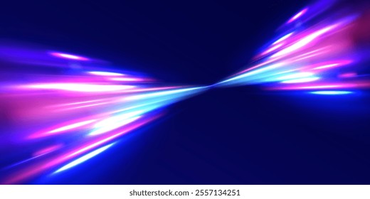 Blurred car light motion effect, city road background with long exposure night lights. Png,  ray, abstract, energy, pack, effect. Magic moving fast speed lines. 