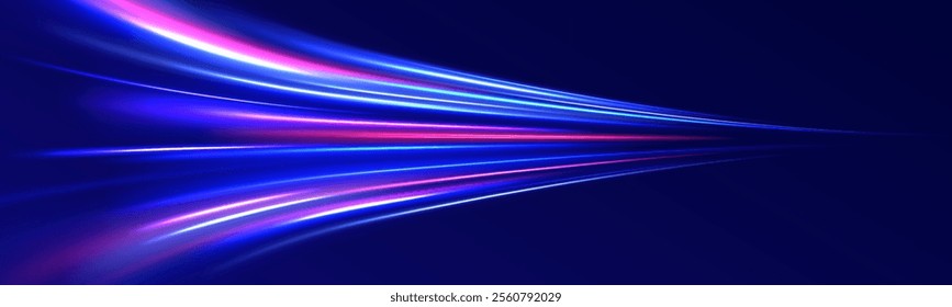 Blurred car light motion effect, city road background with long exposure night lights. Png,  ray, abstract, energy, pack, effect. Acceleration speed motion on night. Magic moving fast speed lines. 