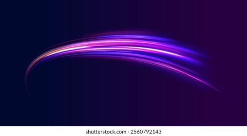 Blurred car light motion effect, city road background with long exposure night lights. Png,  ray, abstract, energy, pack, effect. Acceleration speed motion on night road. Magic moving fast speed lines