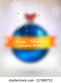 Blurred Christmas Ball. Xmas Decorations. Blur Silver Snowflakes. Holiday Design for New Year Greeting Cards, Posters and Flyers. Vector. 