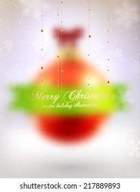 Blurred Christmas Ball. Xmas Decorations. Blur Silver Snowflakes. Holiday Design for New Year Greeting Cards, Posters and Flyers. Vector. 