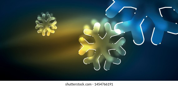 Borroso fondo abstracto de copo de nieve de Navidad, diseño mínimo estilizado, colores brillantes de neón. Fondo de neón vectorial. Fondo de nieve. Nieve brillante de Año Nuevo