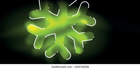 Blurred Christmas snowflake abstract background, stylized minimal design, neon glowing colors. Vector neon background. Snow background. New Year glowing snow